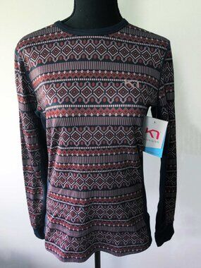 Kari Traa Lune Long Sleeve Base Layer Fleece Lined Pullover Geometric Print
